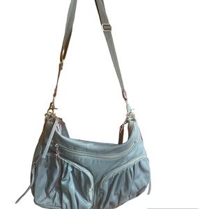 Mz Wallace Hayley gray with teal interior hobo crossbody purse. No flaws